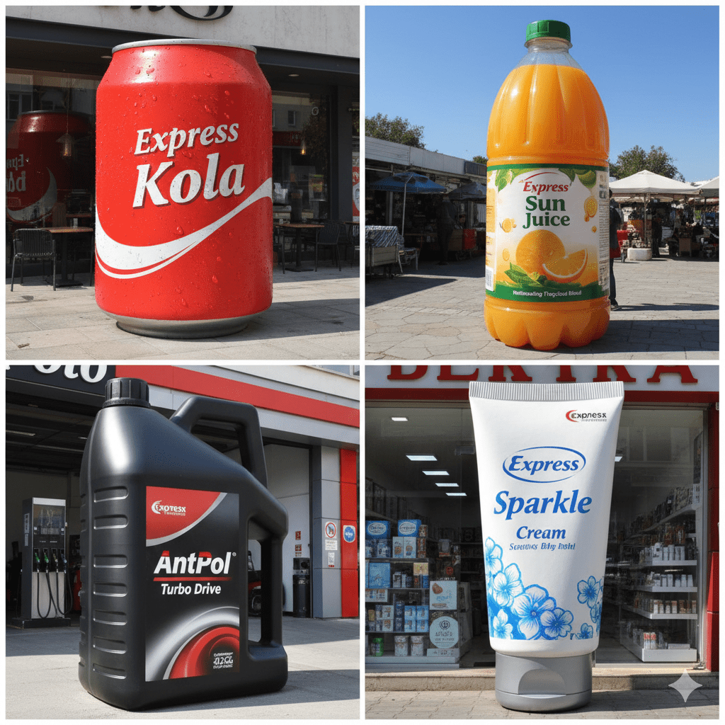 Express ve Ant-Pol markalı dev polyester ürün maketleri ve reklam figürleri