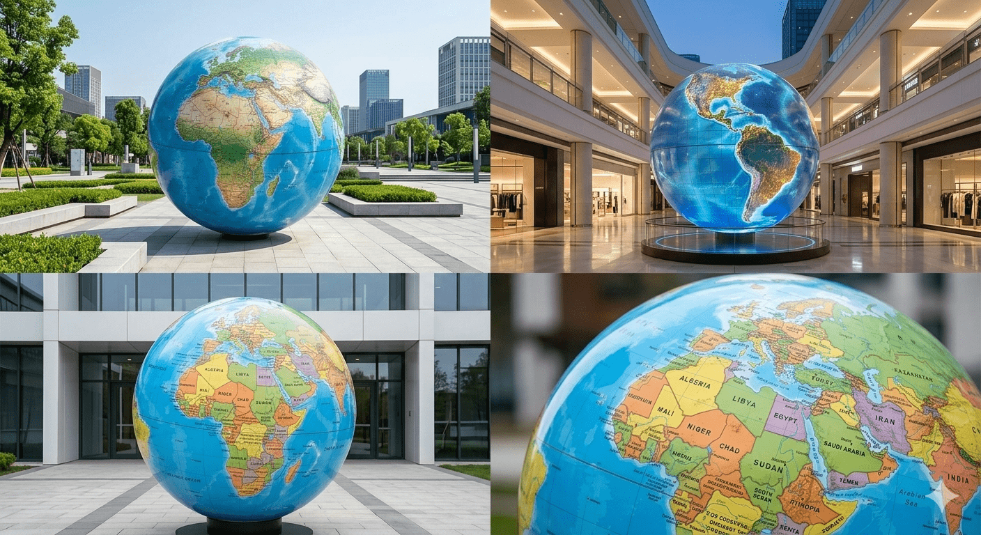 Express Fiberglass özel üretim dev polyester dünya küre ve ışıklı maket modelleri