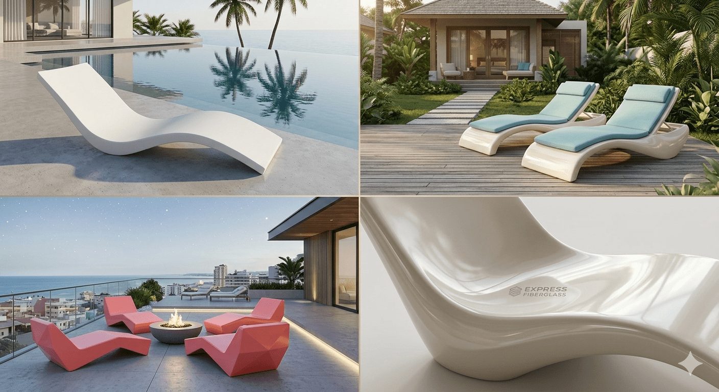 Fiberglass şezlong modelleri ve modern havuz başı dekoratif şezlong tasarımları